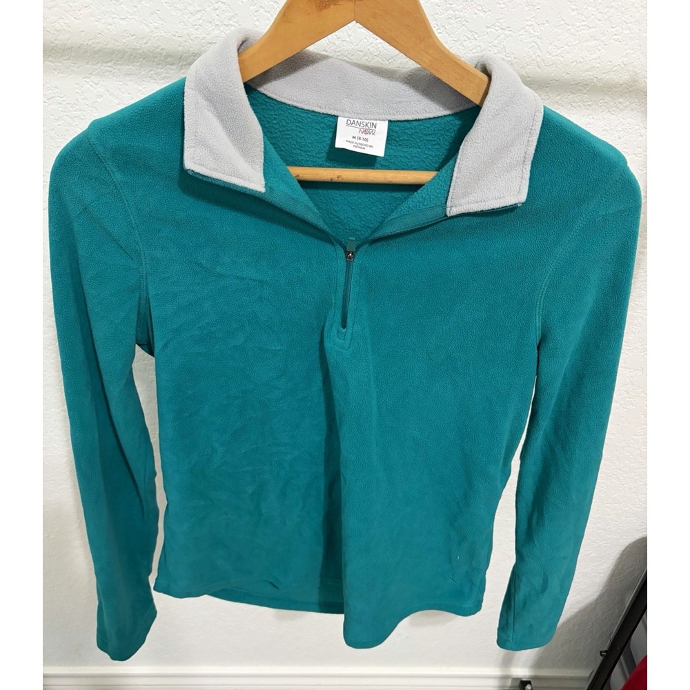 Danskin Now Women's Teal Fleece 1/4 Zip Mock Neck Pullover Sweater M
